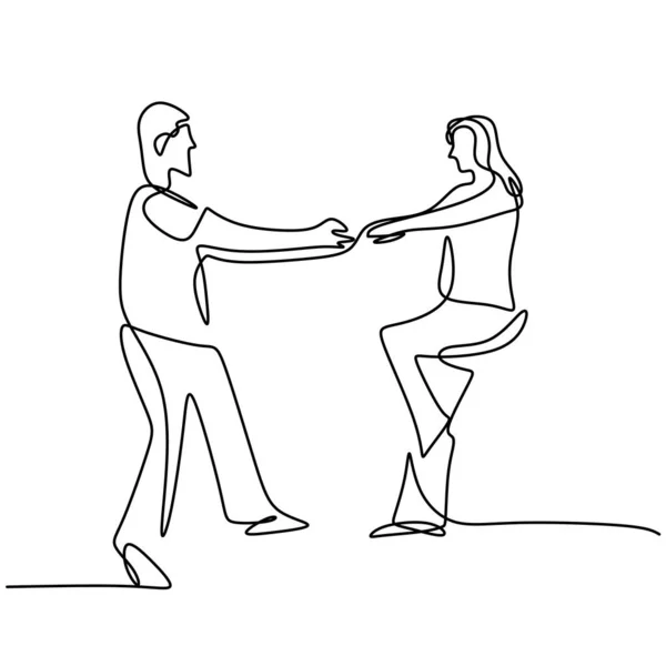 Непрерывный Рисунок Счастливой Пары Танцующей Вместе Молодой Человек Женщина Романтический — стоковый вектор