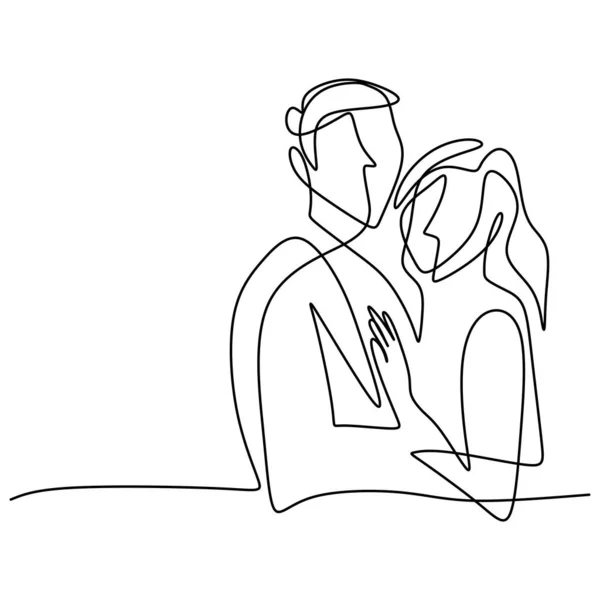 Dibujo Continuo Una Línea Pareja Amorosa Mujer Hombre Pose Romántica — Vector de stock