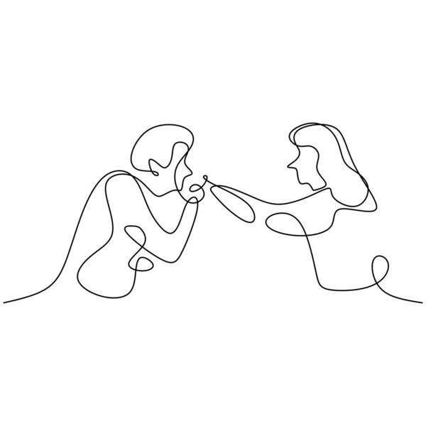 Пара Влюблённых Непрерывно Рисующих Линии Молодой Человек Женщина Имеют Качественное — стоковый вектор