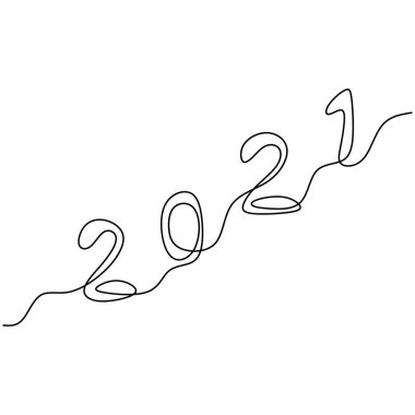 2021 Yeni Yıl tasarımı, kesintisiz bir çizim tarzında. Bufalo boğası yılı. 2021 yılbaşına hoş geldiniz. Yeni yıl partisinin minimalizm tasarımını kutluyoruz. Vektör illüstrasyonu