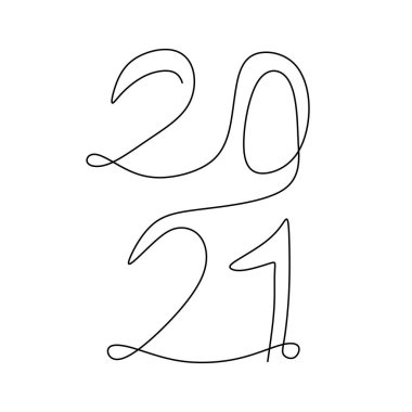 2021 Yeni Yıl tasarımı, kesintisiz bir çizim tarzında. Bufalo boğası yılı. 2021 yılbaşına hoş geldiniz. Yeni yıl partisinin minimalizm tasarımını kutluyoruz. Vektör illüstrasyonu