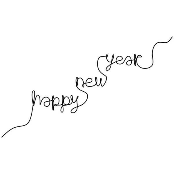 Happy New Year Handwritten Inscription One Continuous Line Drawing Text — Stock Vector