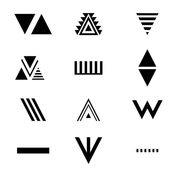Tribal aztec symbols set. Artistic vector collection of design elements on white background. Religion, philosophy, spirituality, occultism. Vector trendy geometric icons and logotypes.