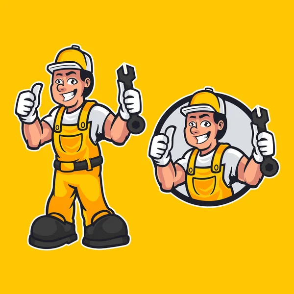 Ilustração Vetor Desenhado Mão Carpinteiro Feliz Handyman Vestindo Roupas Trabalho — Vetor de Stock