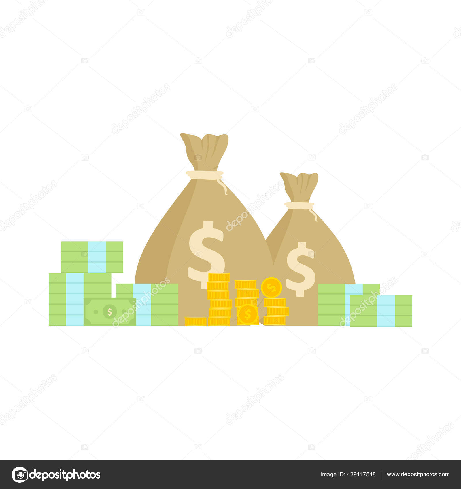 フラットドルアイコン 白地に孤立した漫画ドル紙幣 紙袋などの貨幣概念 ベクター投資事業ファイナンスアイコンイラスト ストックベクター C Ngupakarti