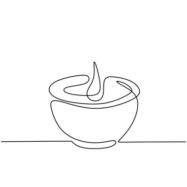 Sürekli bir çizgi çizimi mumla. Beyaz arka planda izole edilmiş yanan aromatik mumlar. El yapımı sanat minimalizmini rahatlatmak için güzellik merkezi ya da kuaförü kavramı