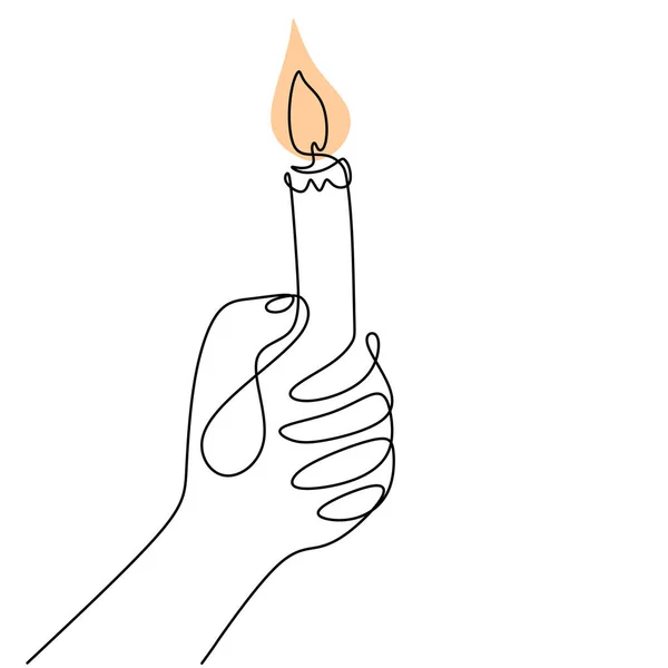 Disegno Continuo Una Linea Una Mano Che Tiene Candela Fiamme — Vettoriale Stock