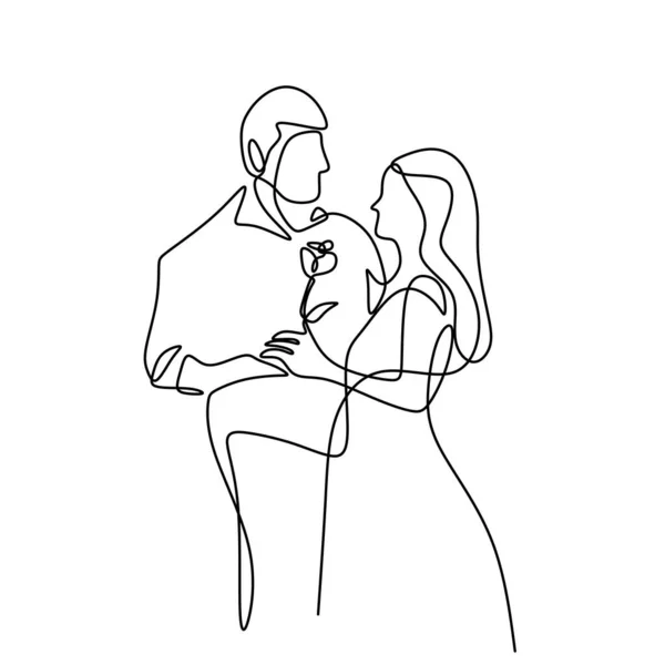 Single one line drawing cute couple in romantic pose. Happy man