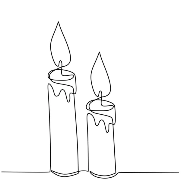 Belas Velas Contínuo Desenho Linha Dois Candelabros Arder Derreter Desenhado —  Vetores de Stock