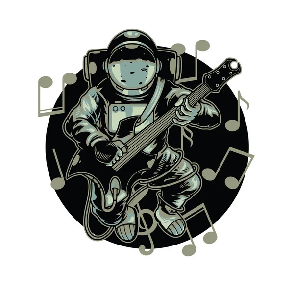 Astronaut Hrající Kytaru Vesmíru Nápisem Melodie Šťastný Kosmonaut Hrát Astro — Stockový vektor