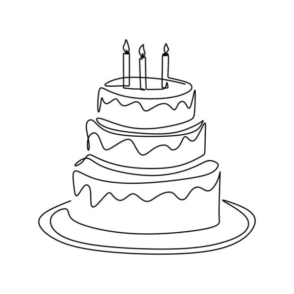 Kontinuerlig Ritning Födelsedagstårta Med Ljus Tårta Med Grädde Och Ljus — Stock vektor