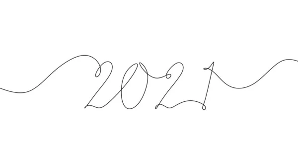 2021 Felice Anno Nuovo Singolo Disegno Mano Contorno Continuo Disegno — Vettoriale Stock