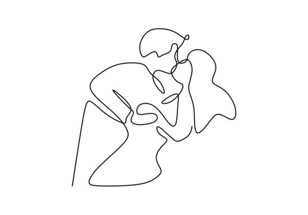 Continuous line drawing of romantic couple kissing for valentine. Elegant couple dancing and kissing very attractive.