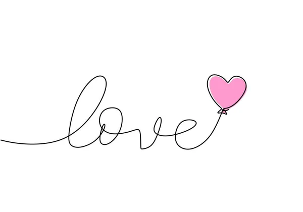 Love Handwritten One Line Pink Balloon Outline Black Text White — Stock Vector