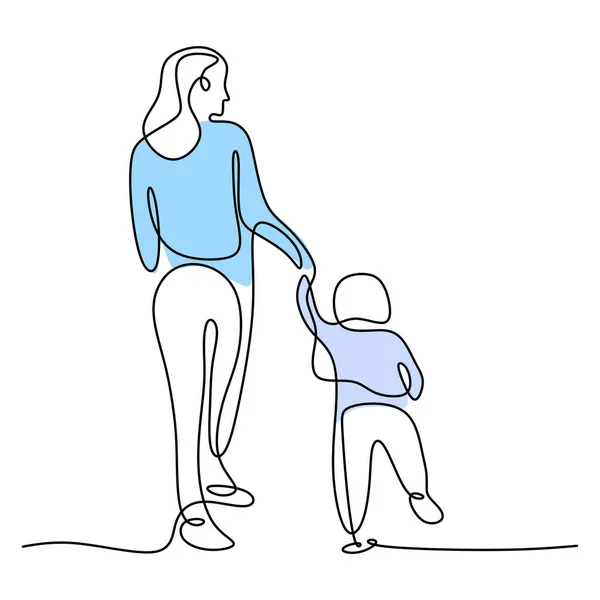 Μια Απλή Ζωγραφιά Μιας Νεαρής Ευτυχισμένης Μαμάς Που Κρατάει Γιο — Διανυσματικό Αρχείο