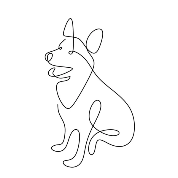 Cão Mão Desenho Linha Contínua Fundo Branco Cão Bonito Está — Vetor de Stock