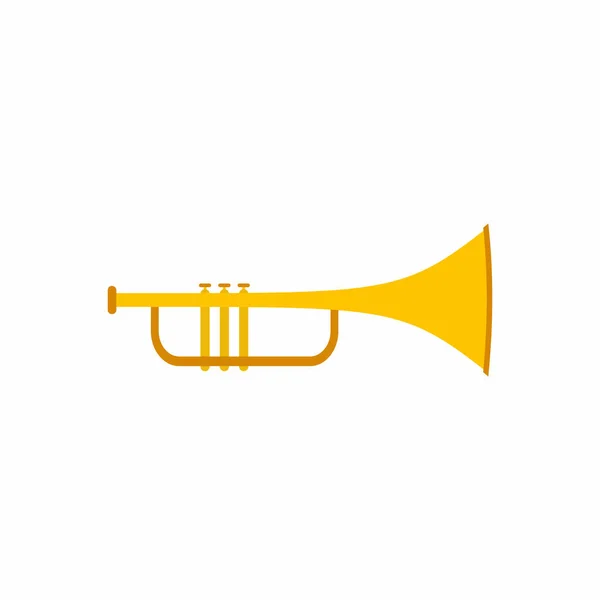 ベクトル黄色のトランペットアイコン 楽器祭りの看板 メロディーソング音楽芸術と作曲のテーマ 白い背景に隔離されたフラットカラフルなオブジェクト音楽機器のイラストを設計 — ストックベクタ