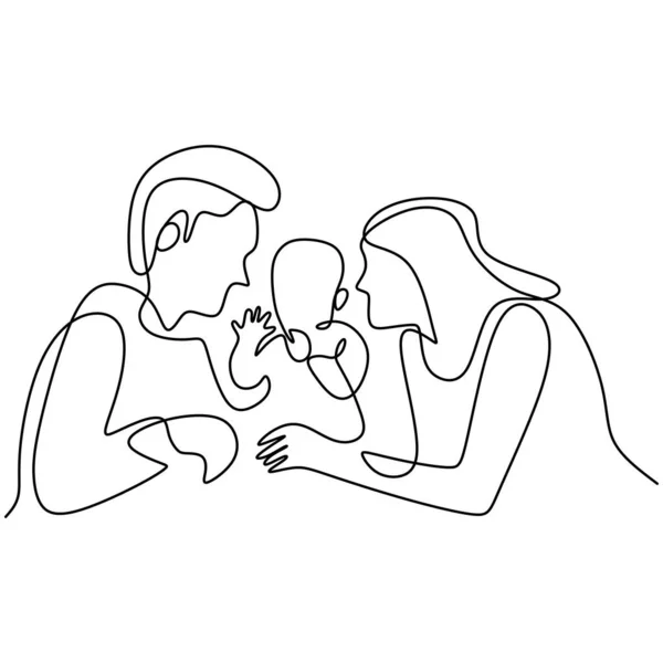 Dessin Continu Une Ligne Famille Heureuse Père Mère Embrasser Leur — Image vectorielle