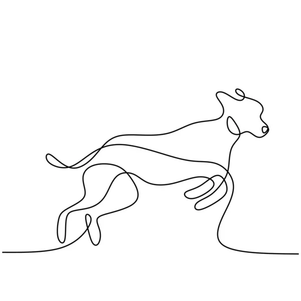 Cão Caça Uma Linha Contínua Desenho Fundo Branco Cãozinho Engraçado — Vetor de Stock