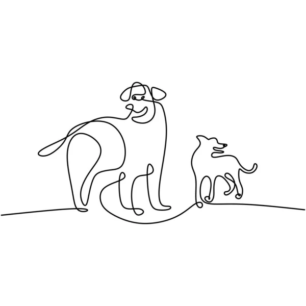 Desenho Uma Linha Contínua Dois Estilo Minimalismo Cão Conceito Mascote — Vetor de Stock