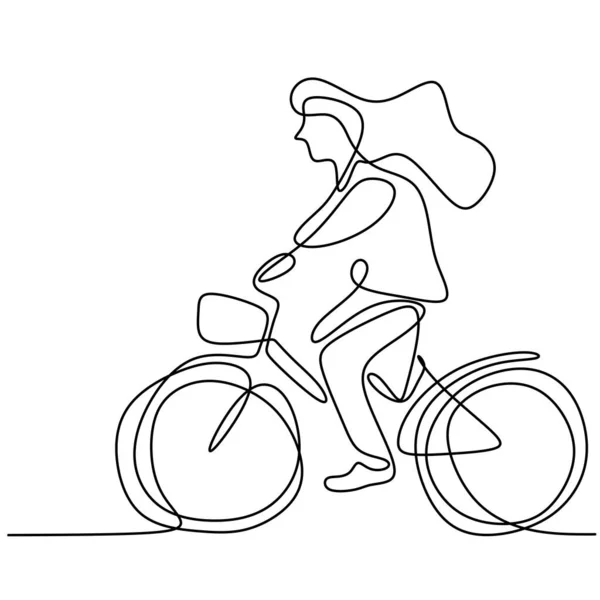 Rysunek Szczęśliwej Młodej Dziewczyny Rowerze Energiczna Piękna Kobieta Jeździ Rano — Wektor stockowy