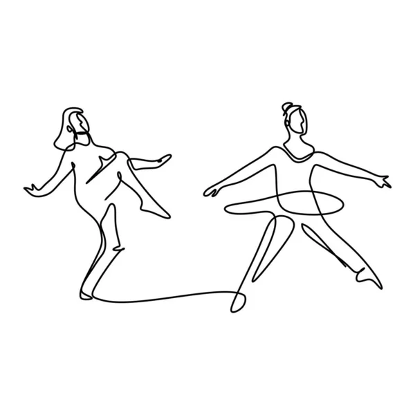 Непрерывный Рисунок Молодой Женщины Практикующей Балет Учителем Танцев Дома Белом — стоковый вектор