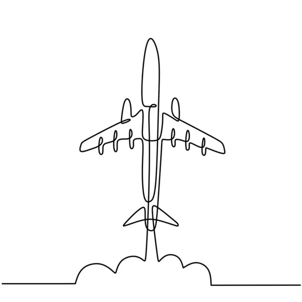 Jedna Linia Rysująca Samolot Lot Samolotu Pasażerskiego Niebie Odizolowany Białym — Wektor stockowy
