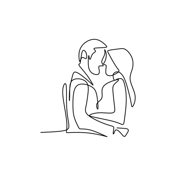 Línea Continua Dibujo Parejas Abrazándose Entre Hombre Mujer Amorosos Pie — Vector de stock