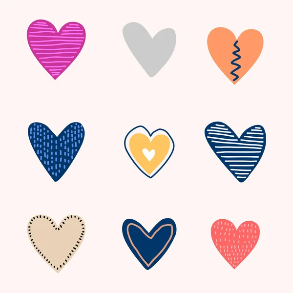 Ένα Σετ Καρτούν Αστεία Καρδιά Αγάπης Girlish Πολύχρωμο Φόντο Καρδιές — Διανυσματικό Αρχείο