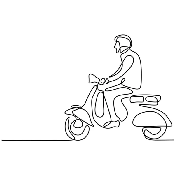 Art Ligne Continue Dessin Ligne Jeune Homme Chevauchant Vespa Moto — Image vectorielle