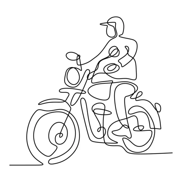 desenho de uma linha contínua motociclista andando de moto na