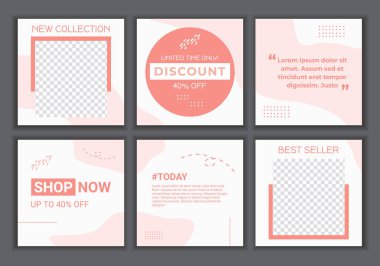 Sosyal medya şablonu arka planı için düzenlenebilir sevimli beslemeyi ayarla. İg sonrası için el çizimi soyut organik şekiller arka plan. Pembe pastel renk teması. Fotoğrafını ve metnini yerleştirmek kolay.