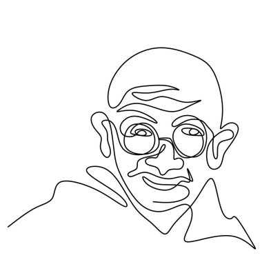 Mahatma Gandhi 'nin aralıksız çizimleri. Hintli bir avukat, anti-sömürgeci milliyetçi ve politik etikçi. Hint bağımsızlık hareketinin lideri ünlü alıntılar ve sözlerle.