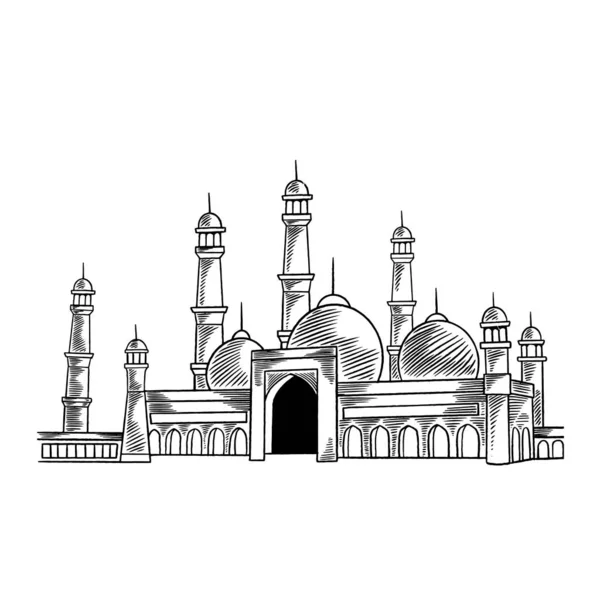 Die Wunderschöne Moschee Ramadan Gebete Knien Eid Mubarak Konzept Skizze — Stockvektor