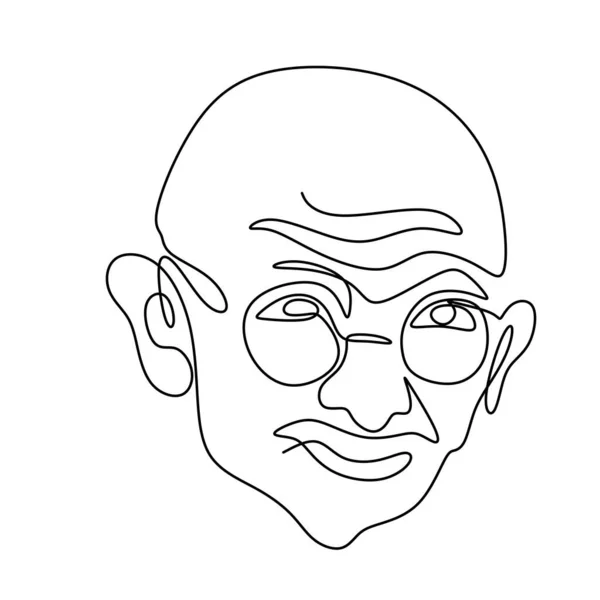 Uma Linha Contínua Desenho Mahatma Gandhi Uma Figura Indiana Que —  Vetores de Stock