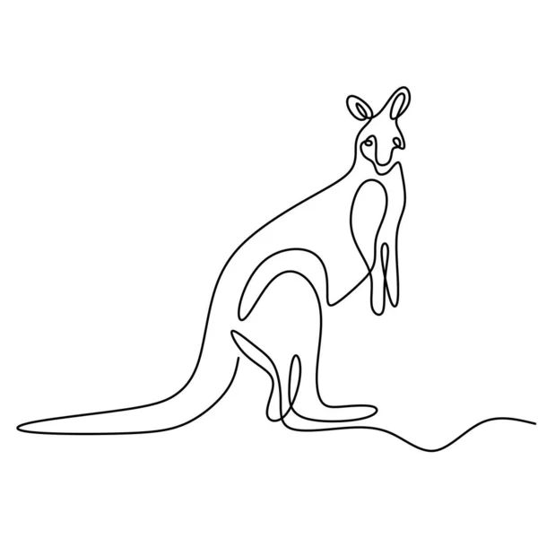 Een Continue Lijn Tekening Van Grappige Staande Kangoeroe Australische Dier — Stockvector