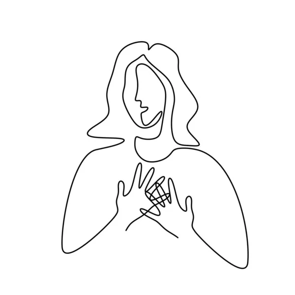Mujer Con Cáncer Mama Línea Arte Dibujado Mano Concepto Dibujo — Vector de stock