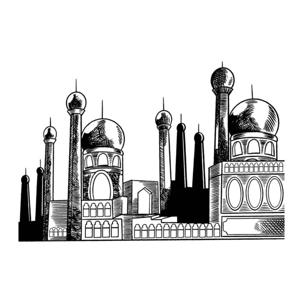 Wektorowe Arabskie Tło Ręcznie Rysowanym Meczetem Projekt Szablonu Dla Ramadan — Wektor stockowy