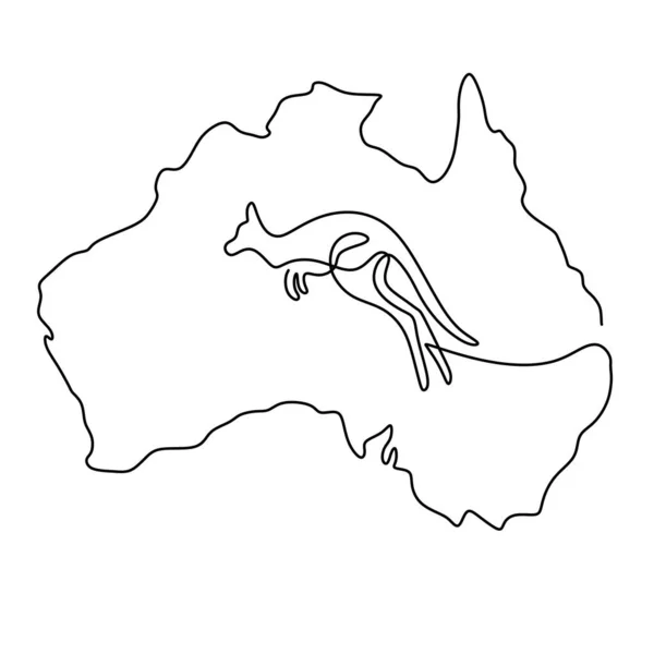 Jedna Souvislá Kresba Australských Volně Žijících Zvířat Navrhuje Siluetu Mapa — Stockový vektor