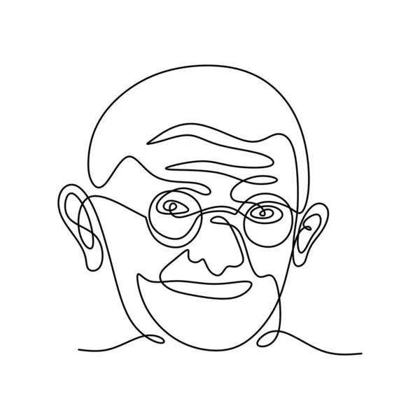 Непрерывный Рисунок Линии Махатмы Ганди Лидер Индийского Движения Независимость Управляемой — стоковый вектор