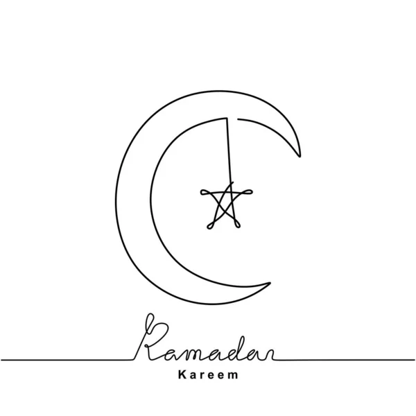 Continuous Line Drawing Crescent Moon Star Ramadan Kareem Happy Eid — Stock Vector