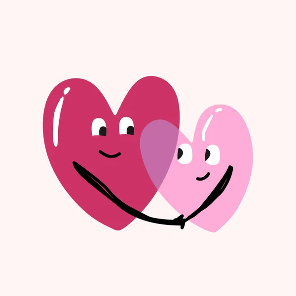 Два Сердца Держатся Руки Романтический Момент Счастливая Влюбленная Пара Лучшее — стоковый вектор