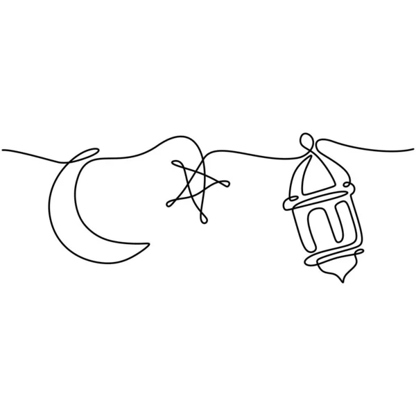 Lanterna Meia Lua Estrela Ramadan Kareem Tema Mínimo Uma Linha —  Vetores de Stock