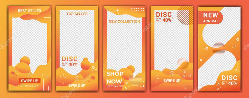 Design backgrounds for social media in gradient color orange and white. Editable template for ig stories, ig template and web banner ads. Abstract design for your sale product. Vector illustration