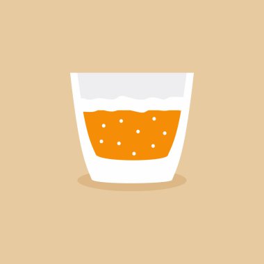 Düşük camlı düz çizgi film tasarımı ikonunda kokteyl. Turuncu bardakta alkollü soğuk içecek. Şampanya, votka, şarap, bira, bardakta kokteyl. Vektör illüstrasyonu