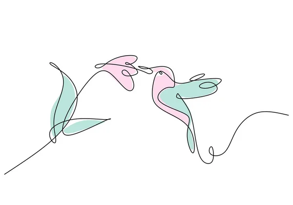 Dessin Continu Une Ligne Oiseau Volant Fleur Illustration Vectorielle Style — Image vectorielle