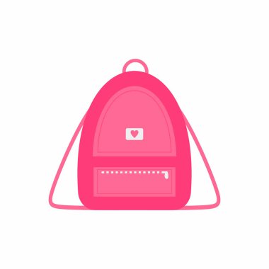 Beyaz arka planda pembe renkli kadın çanta simgesi izole edildi. Takılmak için şık bir sırt çantası, kadın aksesuarları. Kadınsı çanta teması. Düz stil modern vektör illüstrasyonu