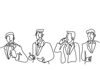 Genç bir iş adamının sürekli çizdiği bir çizgi beyaz arka planda izole edilmiş farklı pozlarla zımparalıyor. Başarılı bir projesi olan karakter işadamı. Vektör illüstrasyonu