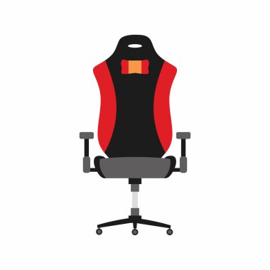 Beyaz arka planda izole edilmiş koyu ve kırmızı oyun koltuğu. Ergonomik oyun koltuğu rahat bir ortam. E-spor ekipmanları konsepti. Düz çizgi film tasarım vektör çizimi
