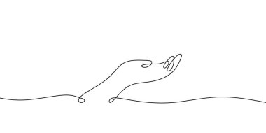 Continuous line drawing of one poor hand asking something. Isolated on white background.